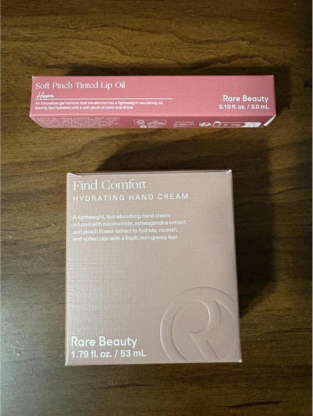 Rare Beauty 2-Pc Set: Soft Pinch Lip Oil (Hope) & Find Comfort Hand Cream NIB